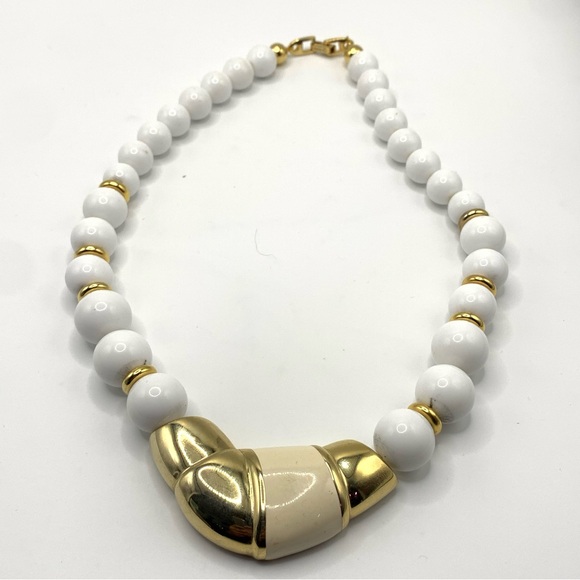 Napier Jewelry - Vintage Signed Napier Necklace Dome Yellow Acrylic Gold Tone